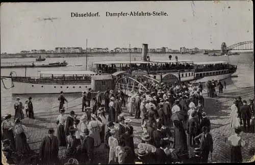 Ak Düsseldorf am Rhein, Dampfer Abfahrtsstelle