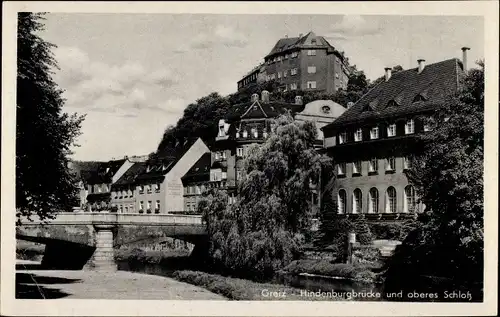 Ak Greiz im Vogtland, Hindenburgbrücke, Oberes Schloss