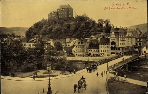 Ak Greiz im Vogtland, Brücke, Oberes Schloss