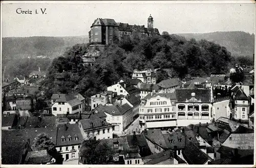 Ak Greiz im Vogtland, Teilansicht mit Schloss