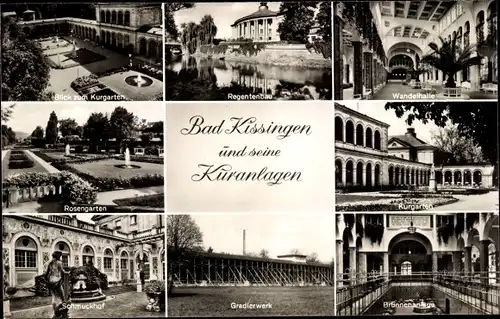 Ak Bad Kissingen Unterfranken Bayern, Rosengarten, Wandelhalle, Regentenbau, Schmuckhof, Gradierwerk