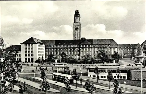 Ak Buer Gelsenkirchen im Ruhrgebiet, Rathaus und Autobusbahnhof