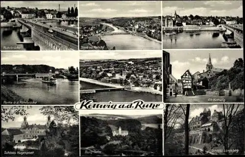 Ak Kettwig Essen im Ruhrgebiet, Ruhrbrücke, Altstadt, Schloss Landsberg, Schloss Hugenpoet