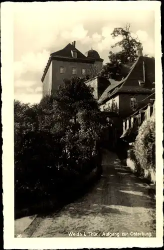 Ak Weida Thüringen, Aufgang zur Osterburg, Häuser