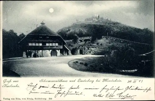 Mondschein Ak Karlsruhe in Baden, Schwarzwaldhaus und Lauterberg