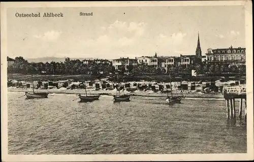 Ak Ostseebad Ahlbeck Heringsdorf auf Usedom, Strand, Boote