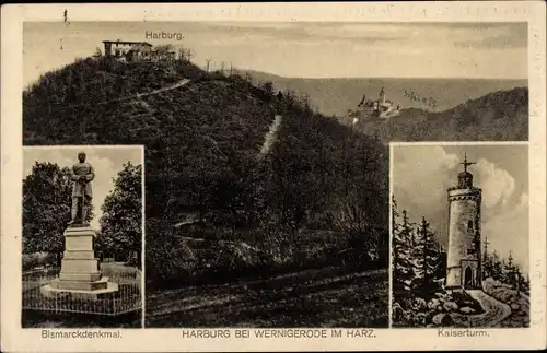 Ak Wernigerode am Harz, Harburg, Bismarckdenkmal, Kaiserturm