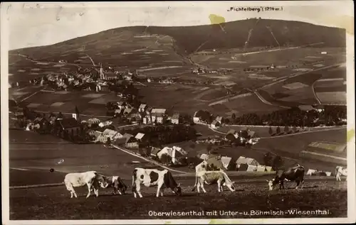 Ak Oberwiesenthal im Erzgebirge, Blick auf Unter und Böhmisch Wiesental