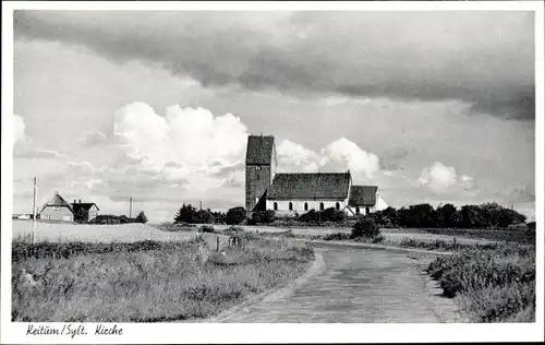 Ak Keitum auf Sylt, Kirche, Felder