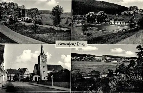 Ak Kreiensen Einbeck, Schwimmbad mit Naturfreundehaus, Kirche, Gesamtansicht