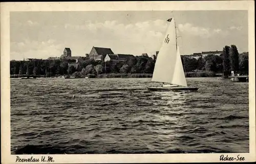 Ak Prenzlau in der Uckermark, Ucker See, Boot, Teilansicht