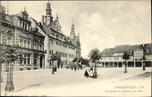 Ak Arnstadt in Thüringen, Marktplatz m. Rathaus und Post
