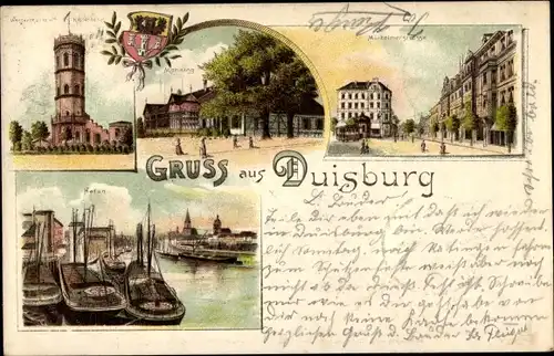 Litho Duisburg, Hafen, Wasserturm am Kaiserberg, Hafen, Wappen