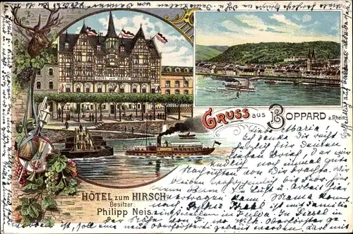 Litho Boppard am Rhein, Hotel zum Hirsch, Ort