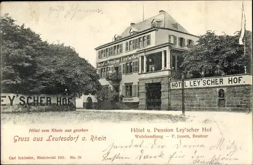 Ak Leutesdorf am Rhein, Hotel Ley'scher Hof vom Rhein aus gesehen