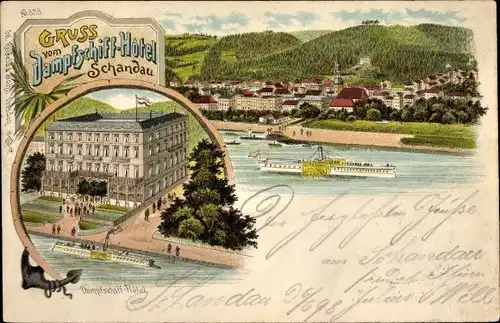 Litho Bad Schandau Sächsische Schweiz, Dampfschiff-Hotel, Salondampfer