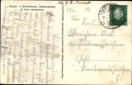 Ak Rastenberg in Thüringen, Rathaus, Papier- und Schreibwaren