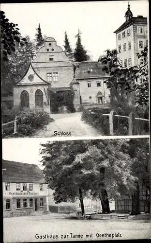 Ak Großkochberg Uhlstädt Kirchhasel an der Saale, Schloss, Gasthaus zur Tanne, Goetheplatz