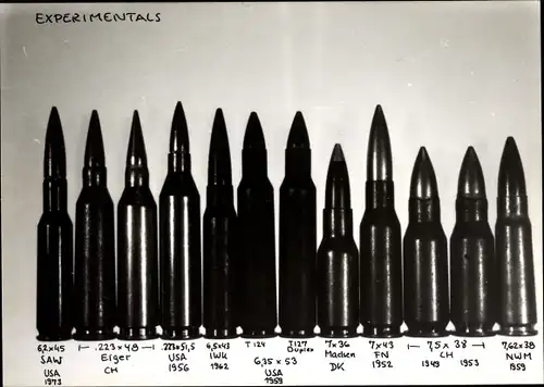 Foto Munition, Patronen, Experimentals, SAW USA 1973, Eiger Ch., FN 1952, NWM 1959