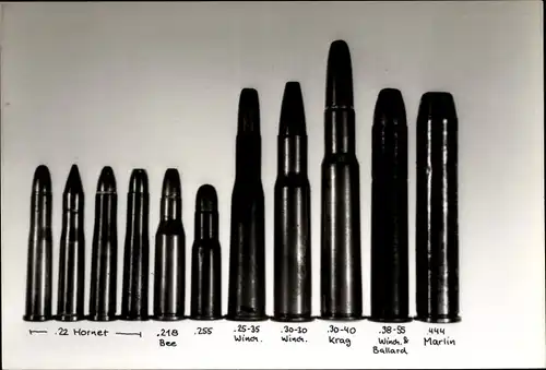 Foto Munition, Patronen .22 Hornet, .218 Bee, .255, .25-35 Winchester, .30-40 Krag, .444 Martin