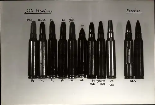 Foto Munition, Patronen .223 Remington Manöver, Exerzier, US Army, Ms gefaltet 1. WK