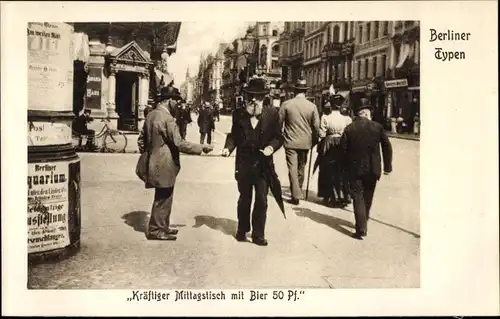 Ak Berlin, Kräftiger Mittagstisch mit Bier 50 Pfg., Litfaßsäule, Plakat Aquarium