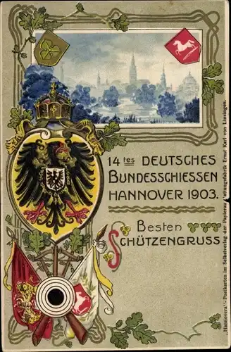 Präge Wappen Litho Hannover in Niedersachsen, 14. Deutsches Bundesschießen 1903