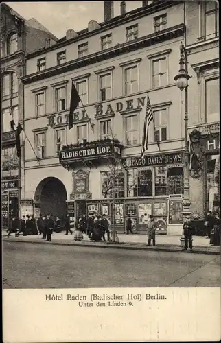 Ak Berlin Mitte, Hotel Baden, Badischer Hof, Unter den Linden 9