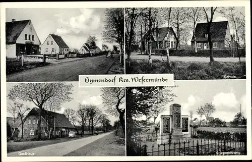 Ak Hymendorf Geestland in Niedersachsen, Dorfpartie, Gasthof, Schule, Kriegerehrung