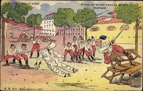 Ak Französische Soldaten, Übungsplatz, La Vie Militaire, Coup en avant vers la droite manque