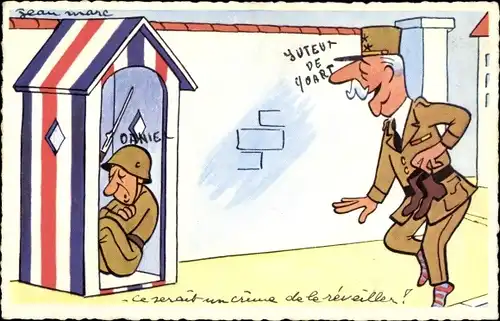 Künstler Ak Französischer Soldat schläft beim Wachehalten, Vorgesetzter will ihn nicht aufwecken