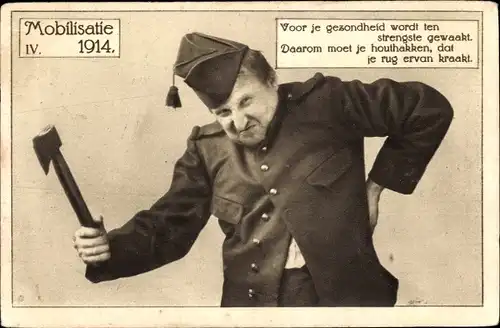 Ak Niederländischer Soldat in Uniform, Mobilisatie 1914, Voor je gezondheid wordt...