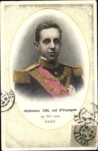 Passepartout Ak Alphonse XIII, Roi d'Espagne, Paris 1905