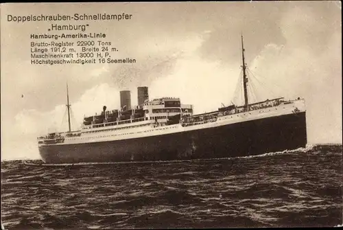 Ak Doppelschrauben Schnelldampfer Hamburg, HAPAG
