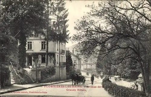 Ak Plombières les Bains Lothringen Vosges, Avenue de la Gare, Grands Hôtel