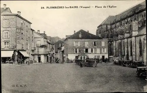 Ak Plombières les Bains Lothringen Vosges, Place de l'Église