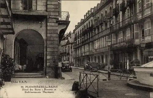 Ak Plombières les Bains Lothringen Vosges, Hôtel des Bains, Buvette et Etablissements Thermaux