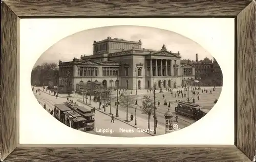 Präge Passepartout Ak Leipzig in Sachsen, Neues Theater, Straßenbahn