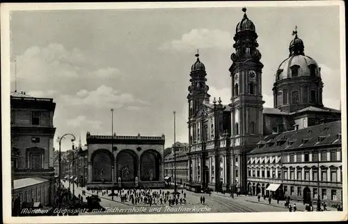 Ak München Bayern, Odeonsplatz mit Feldherrnhalle und Theatinerkirche