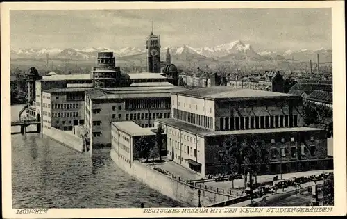 Ak München Bayern, Deutsches Museum mit den neuen Studiengebäuden