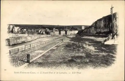 Ak Saint Valery en Caux Seine Maritime, L'Avant Port, le Calvaire