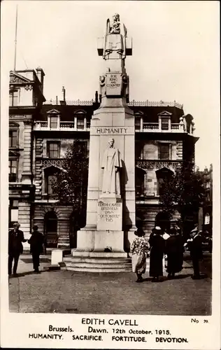 Ak Bruxelles Brüssel, Stele Edith Cavell, Humanity, Sacrifice, Fortitude, Devotion