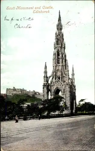 Ak Edinburgh Schottland, Scott Monument and Castle