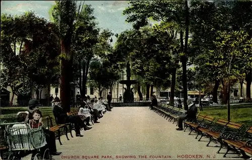 Ak Hoboken New Jersey USA, Church Square Park, The Fountain