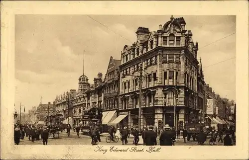 Ak Kingston upon Hull Yorkshire England, King Edward Street, Passanten