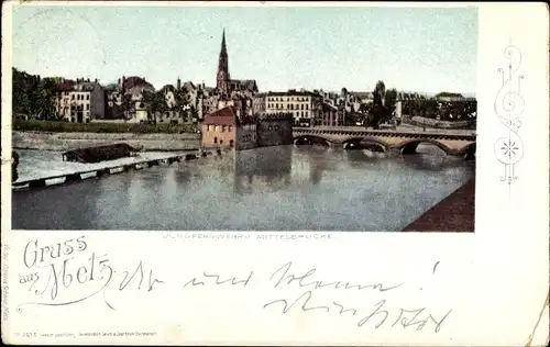 Ak Metz Moselle, Jungfernwehr, Mittelbrücke