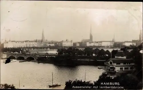 Ak Hamburg Mitte Altstadt, Außenalster mit Lombardsbrücke