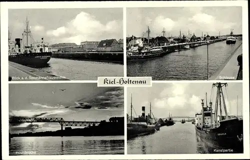 Ak Holtenau Kiel in Schleswig Holstein, Hochbrücke, Kanalpartie, Schleuse, Seemannsfrauenheim