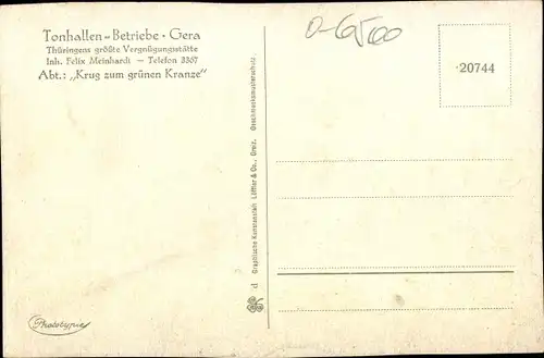 Ak Gera in Thüringen, Tonhallen Betriebe, Abt. Krug zum grünen Kranze