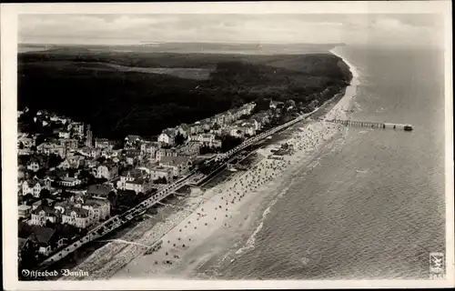 Ak Ostseebad Bansin Heringsdorf auf Usedom, Panorama, Strand, Fliegeraufnahme